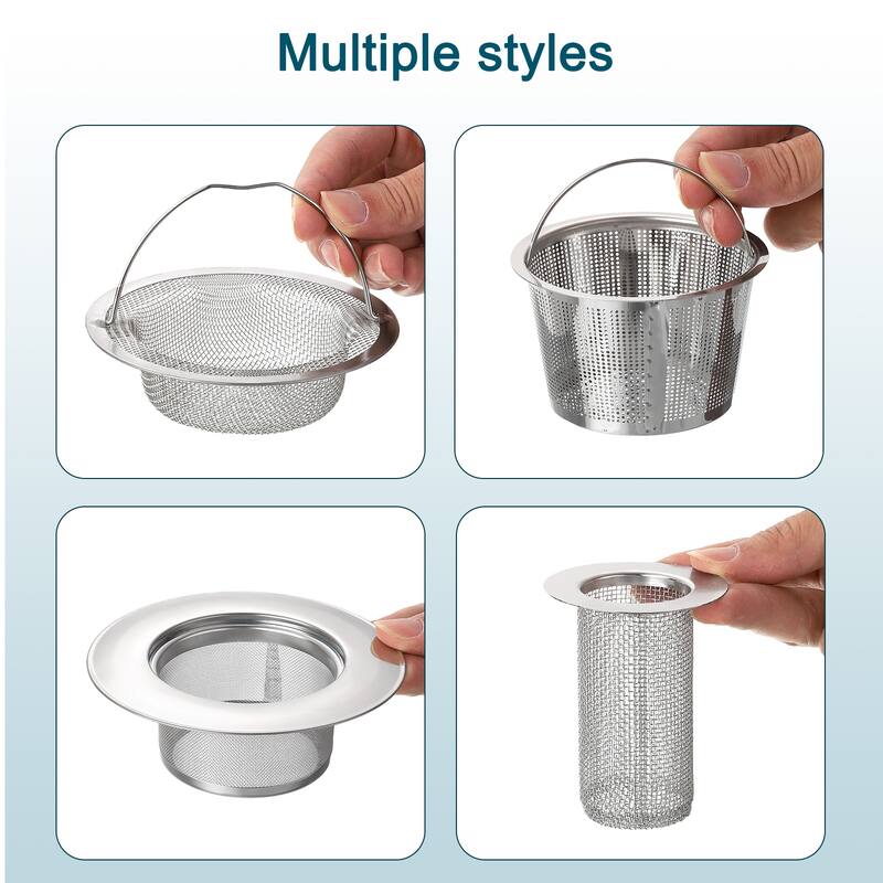 2Pcs Stainless Steel Kitchen Sink Strainer, Silver