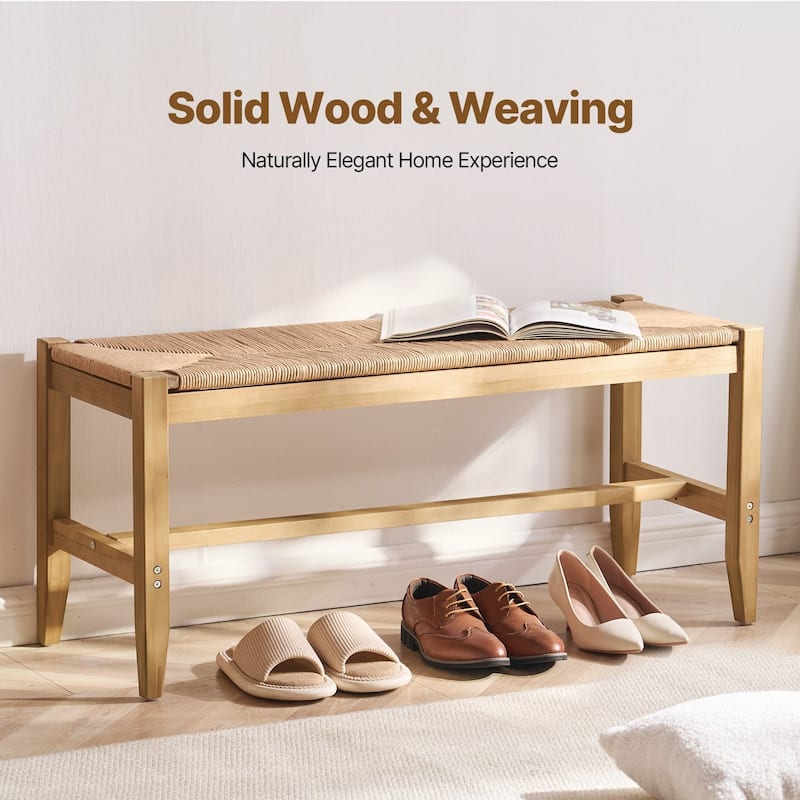 Woven Rattan Bench for Entryway Living Room or Bedroom Furniture - 40.0 x 15.0 x 17.9in