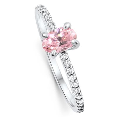 1Ct Accent Side Diamond & Oval Pink Topaz Ring Gold Lab Grown