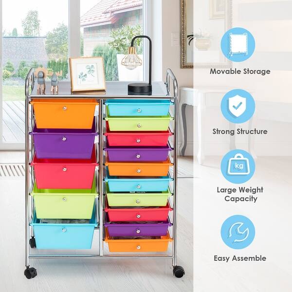 Shop Costway 15 Drawer Rolling Storage Cart Storage Rolling Carts