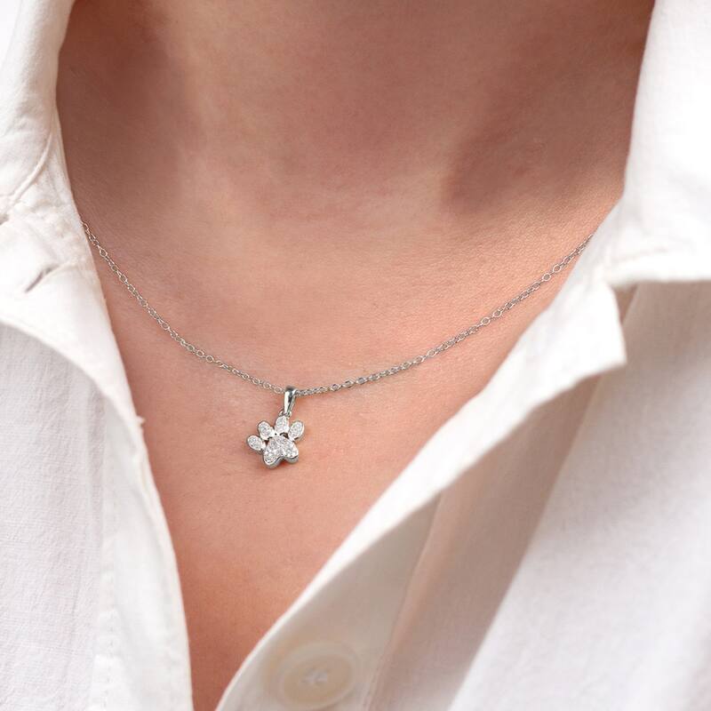 IGI Certified 10K Gold Dog Paw Print Pendant Necklace for Women