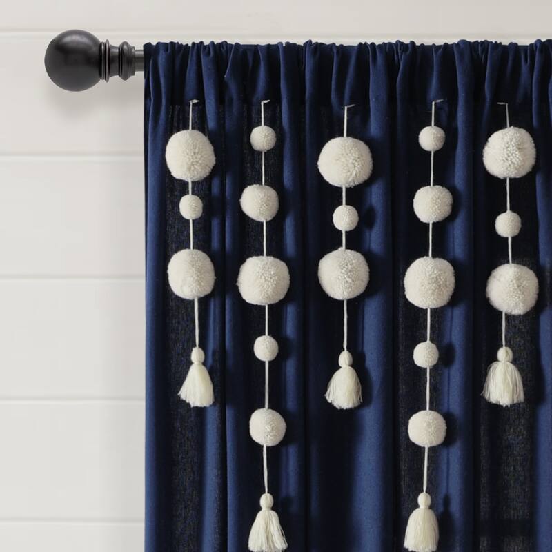 Lush Decor Boho Pom Pom Tassel Linen Window Curtain Panel (Single)