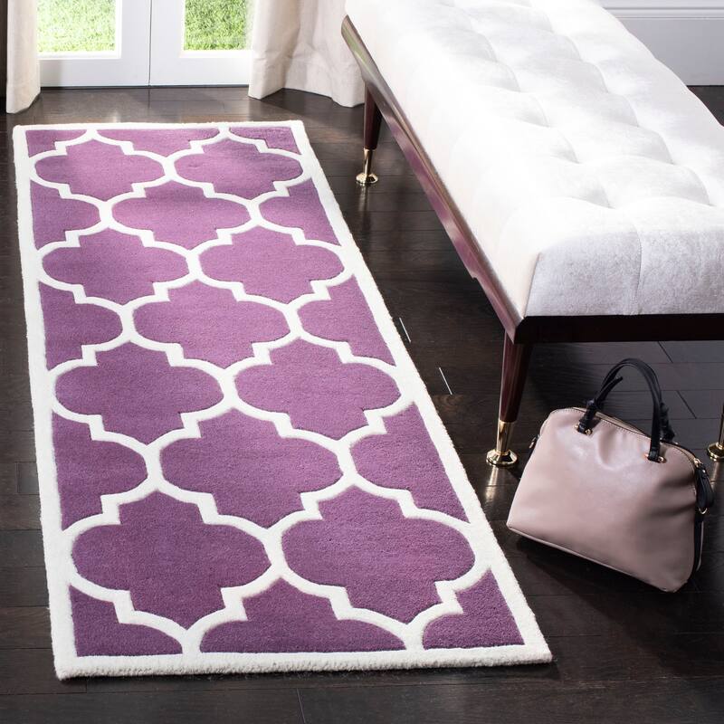 SAFAVIEH Handmade Chatham Vally Modern Moroccan Wool Rug - 2'3" x 7' Runner - Purple/Ivory