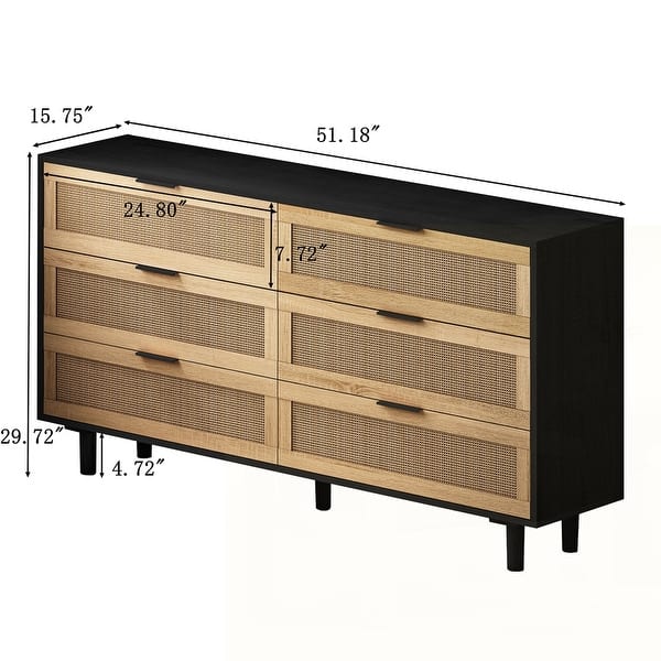 dimension image slide 6 of 8, 6-Drawers Rattan Storage Cabinet