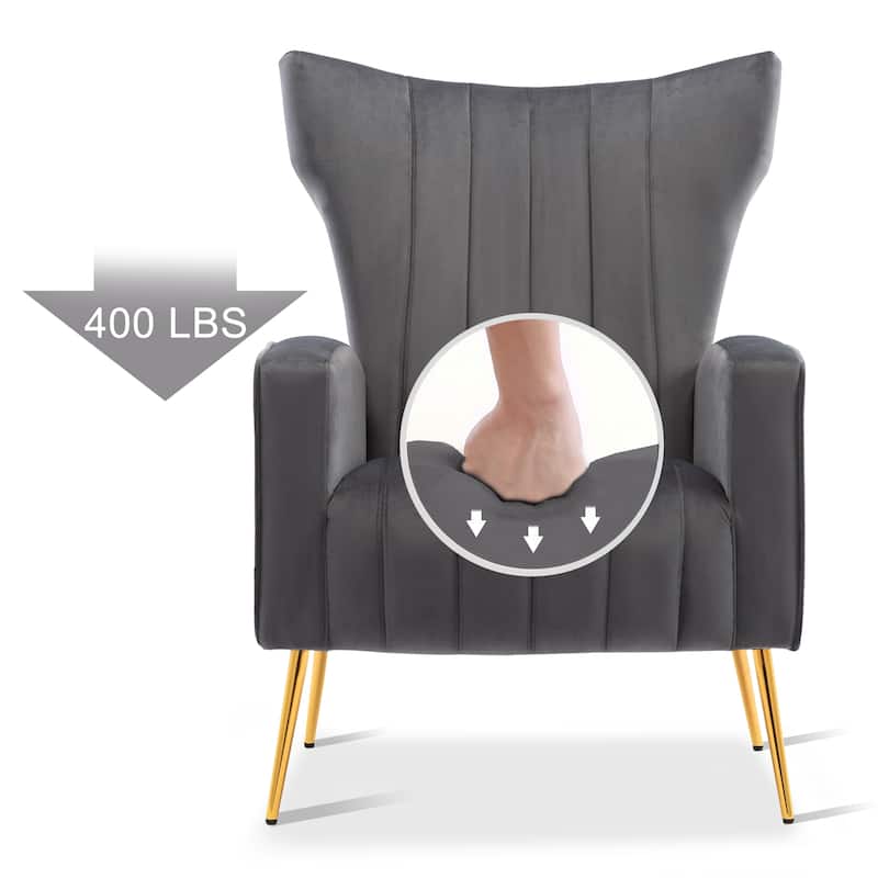 Velvet Accent Chair, Wingback Arm Chair with Gold Legs, Upholstered Single Sofa for Living Room Bedroom