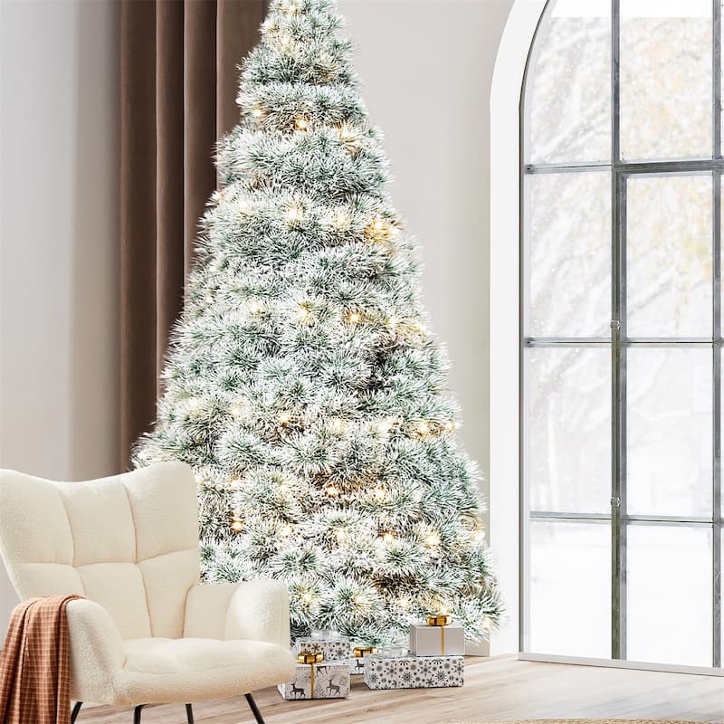 Pre-lit Snow-Flocked Christmas Tree, Artificial Holiday Christmas Tree with 120 Warm Lights, 347 Branch Tips - N/A