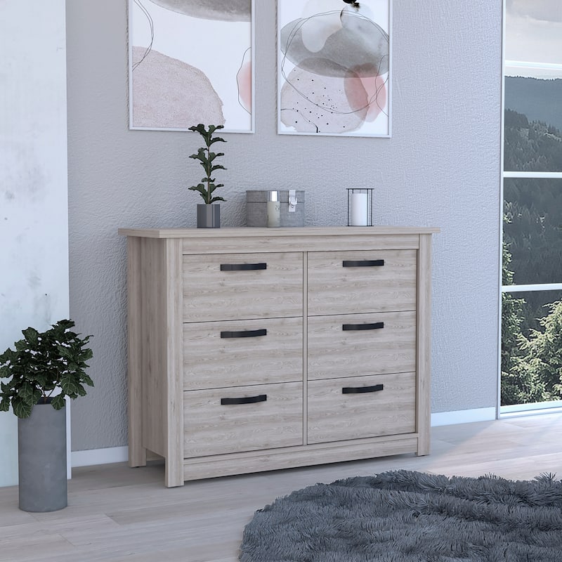 6-Drawer Double Dresser - Light Grey - 6-drawer