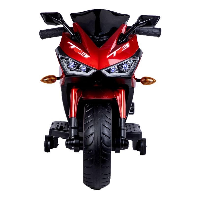 Electric 12V Ride-On Motorcycle for Kids, Manual Throttle, Foot Brake, Training Wheels, Lighting Wheels, Music & Stories