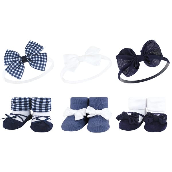 slide 1 of 1, Hudson Baby Infant Girl Headband and Socks Giftset, Navy Gingham, One Size - Navy Gingham Navy Gingham - One Size
