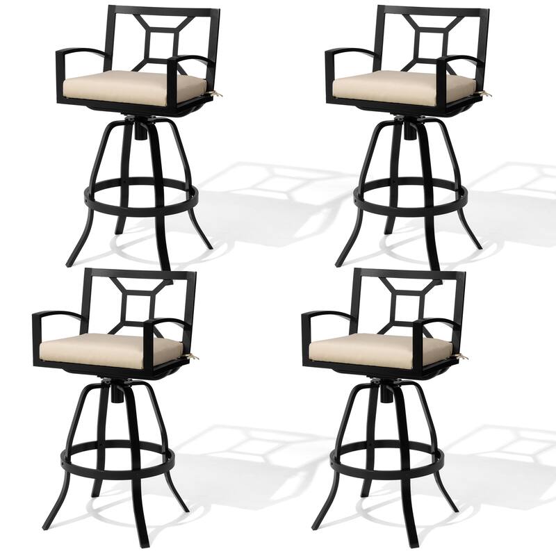 30''H Outdoor Patio Premium All-Aluminum Swivel Bar Stools Dining Chair with Sunbrella Cushion - 4PC-CanvasAntiqueBeige