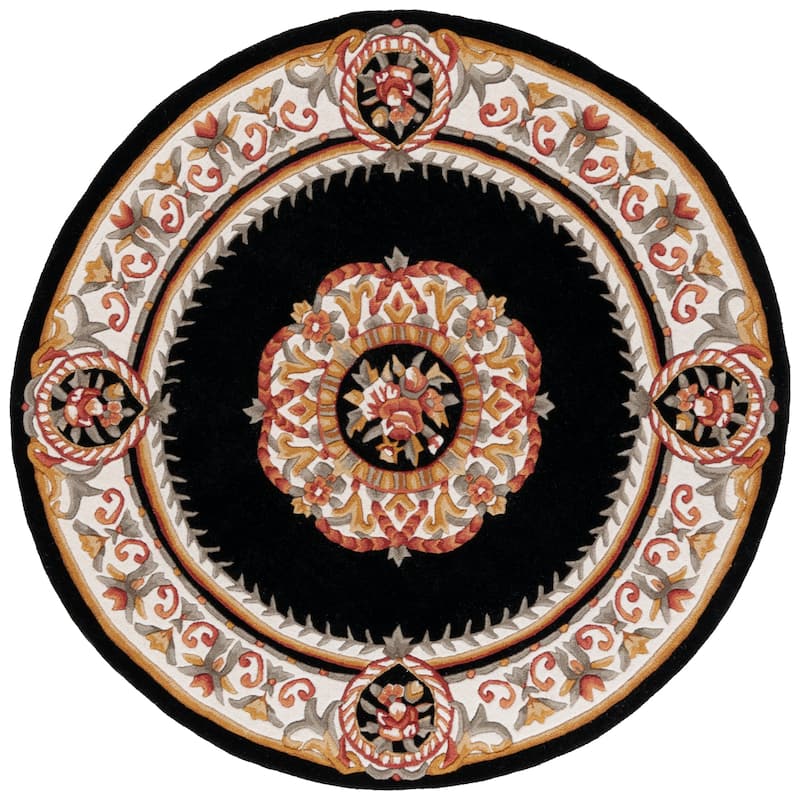 SAFAVIEH, Handmade Naples Cathelyne Traditional Wool Rug - 6' Round - Black/Ivory