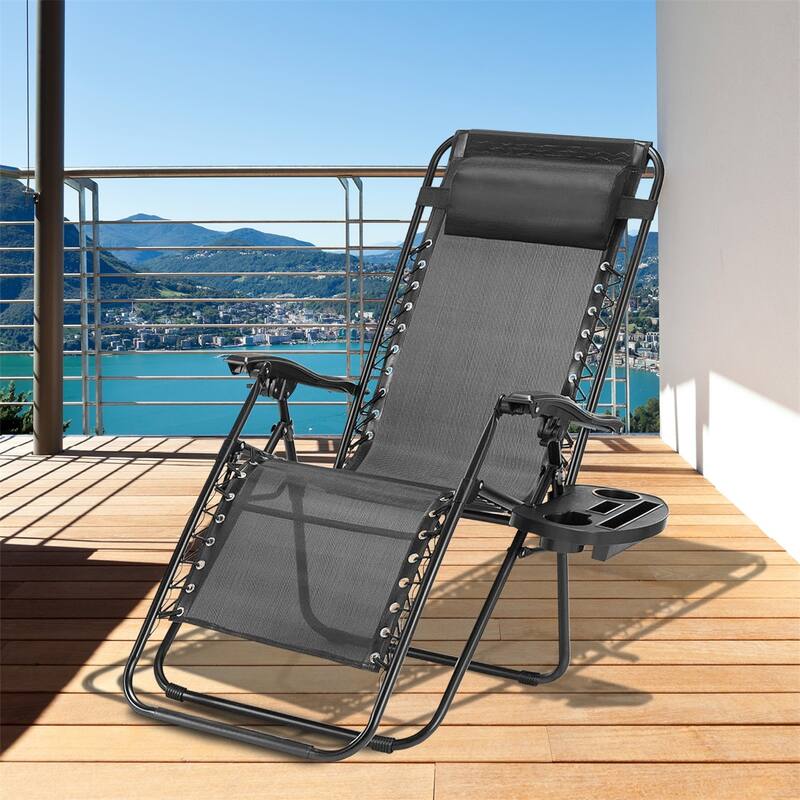 Set Of 2 Zero Gravity Chair, Patio Folding Lawn Outdoor Lounge Camp Reclining Lounge Chair for Poolside Backyard and Beach
