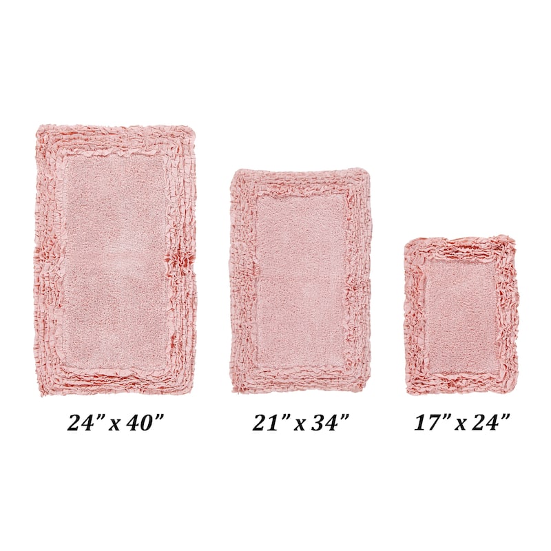 Better Trends Shaggy Border Collection Bathroom Rug -100% Cotton Tufted, Non-Skid Spray Latex Backing, Machine Washable Bath Mat - 3 Piece Set (17" x 24" | 21" x 34" | 24" x 40") - Pink