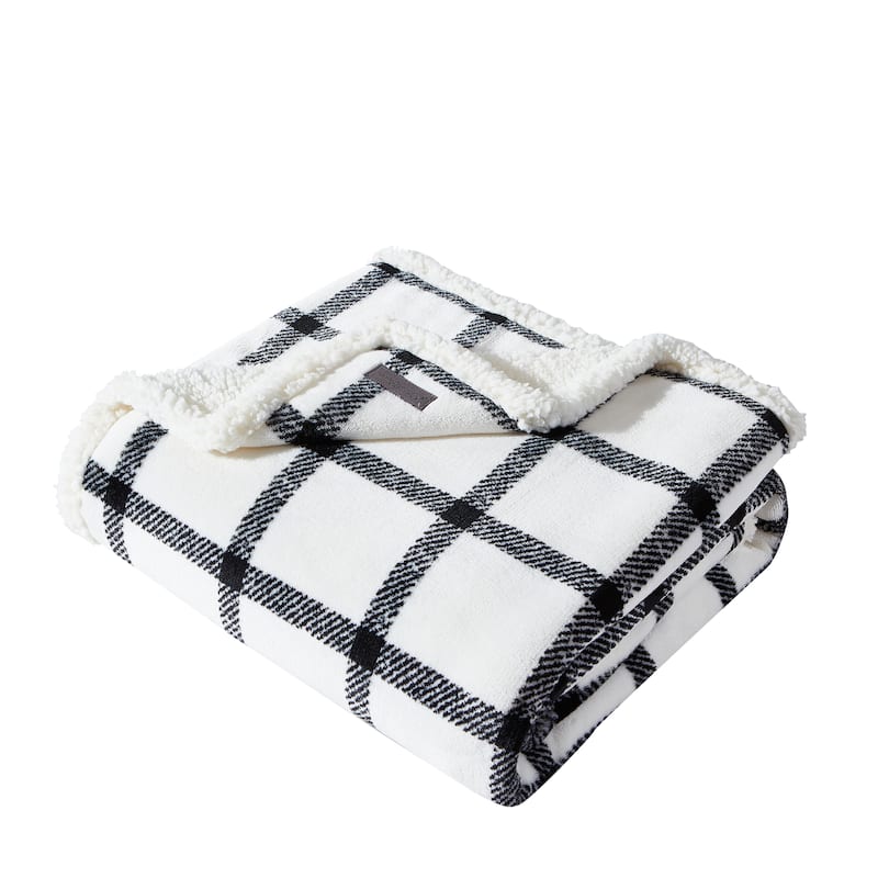 Eddie Bauer Ultra Plush Super Soft & Cozy- Reversible Throw Blankets - Bunkhouse Plaid Ivory