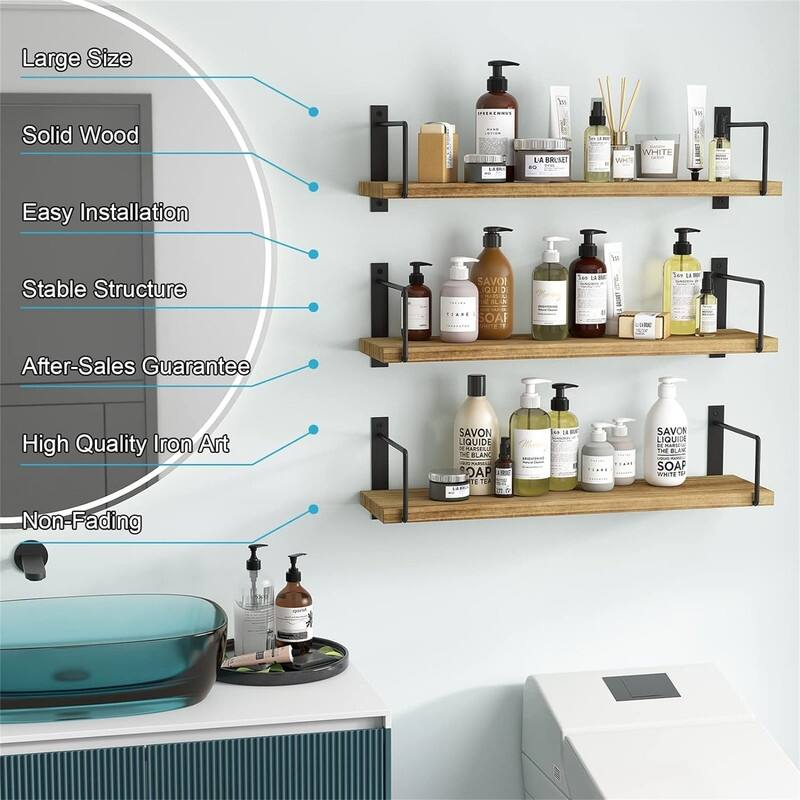 24 Inches Easy to Install Wall Mounted Shelves - 6"D x 24"W x 6"H