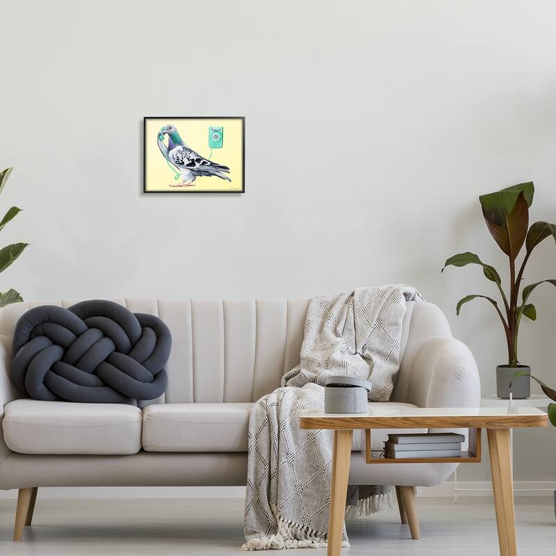 Stupell Pastel Pigeon Vintage Phone Call Yellow Background Framed Wall Art, Design by Amelie Legault