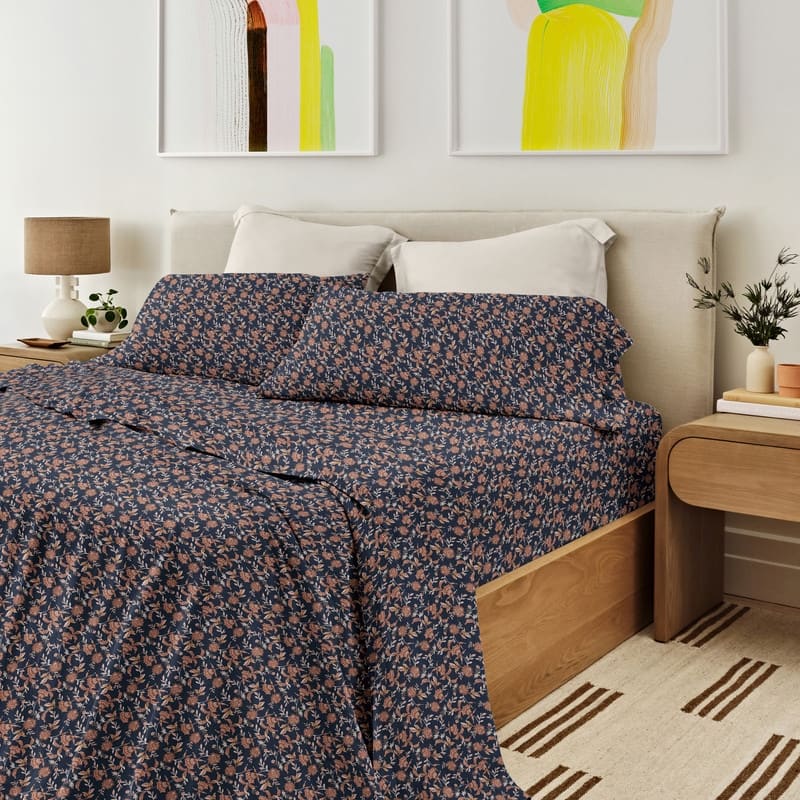 Rebecca Minkoff Percale Jacobean Floral Print Cotton Sheet Set Bed