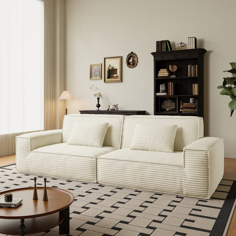 Anmytek Extra Large Plush 106.3-Inch Modern Striped Fabric Vacuum-Compressed Sofa - Full Sponge High Rebound Beige - Beige