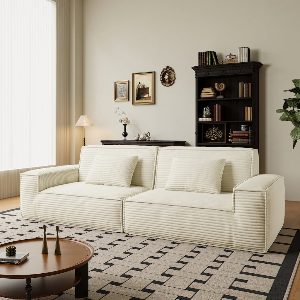 Anmytek Extra Large Plush 106.3-Inch Modern Striped Fabric Vacuum-Compressed Sofa - Full Sponge High Rebound Beige