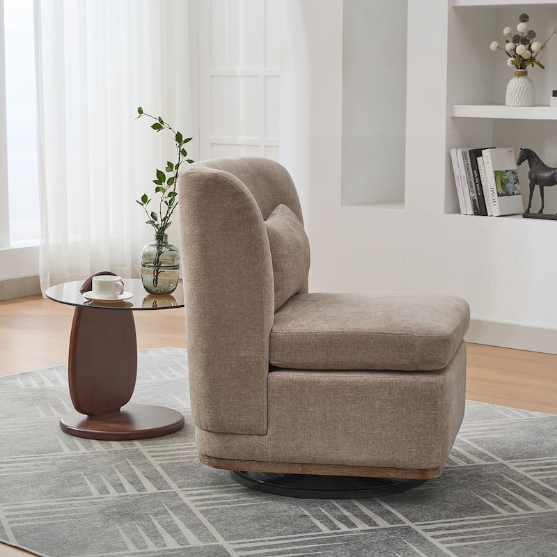Modern Cushioned Armless Metal Base 360° Swivel Chair with Pillow, Suitable for Living Room