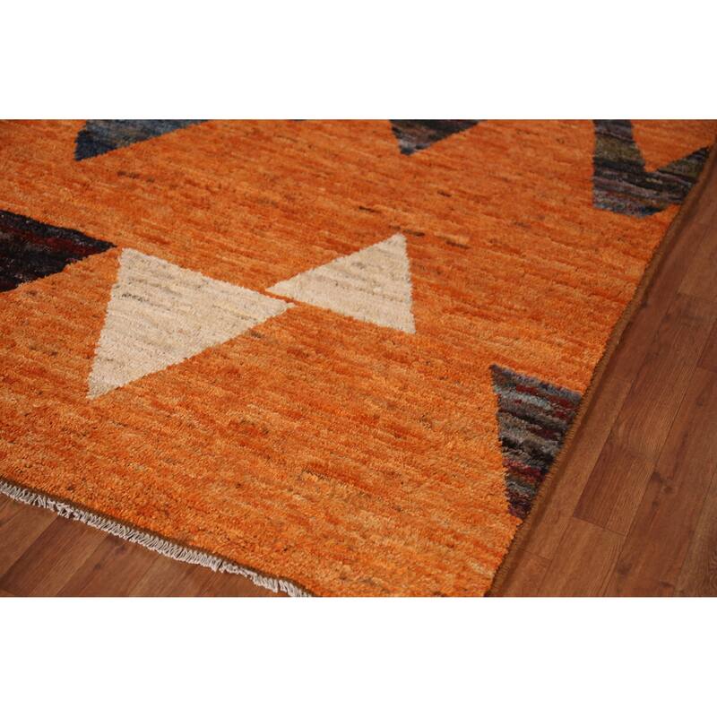 Geometric Orange Moroccan Oriental Rug Hand-Knotted Wool Carpet - 6'10" x 9'10"