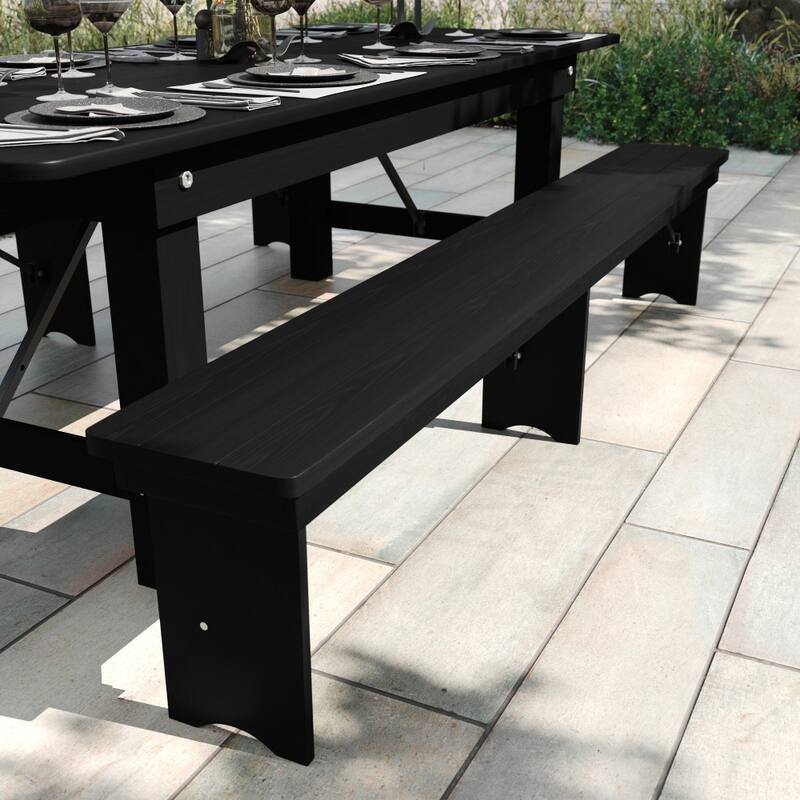 8' x 12" Antique Rustic Solid Pine Folding Farm Bench with 3 Legs