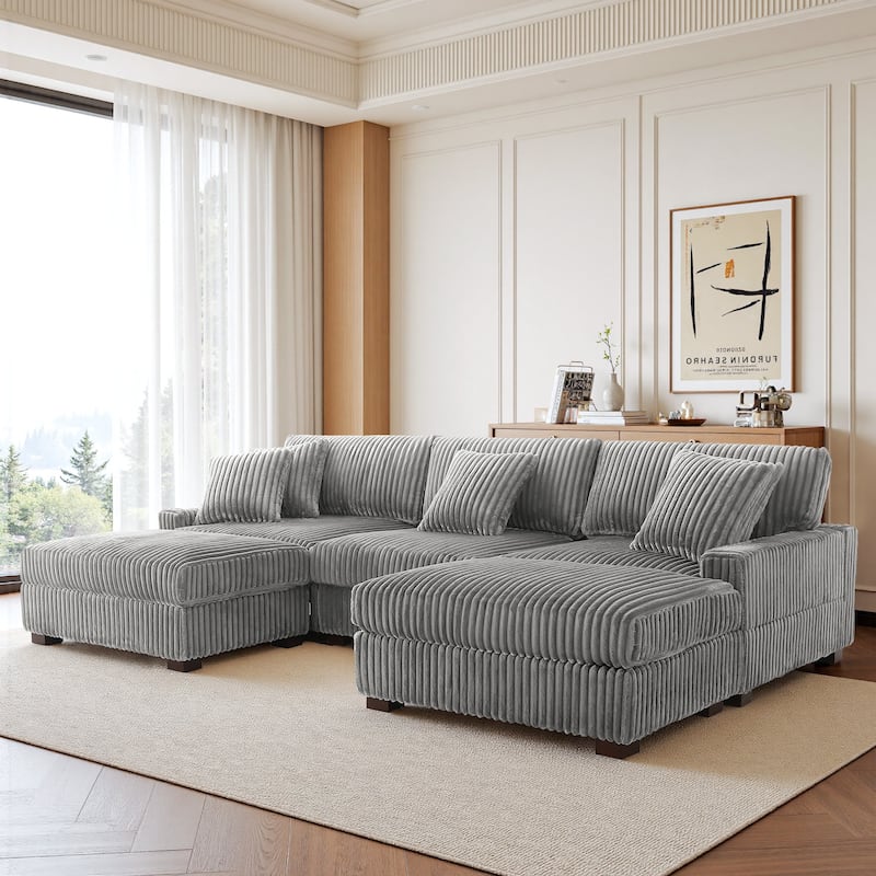 118.4"W Plush Modular Sectional Sofa with Pillows