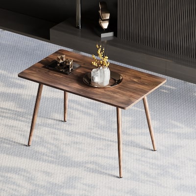 Modern minimalist MDF desktop, Walnut color metal legs, for 6 Seat