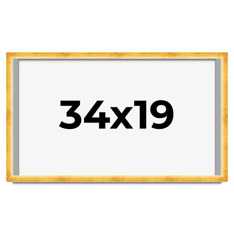 34x19 Shadow Box Frame Gold | 1.625 Inches Deep Real Wood Traditional