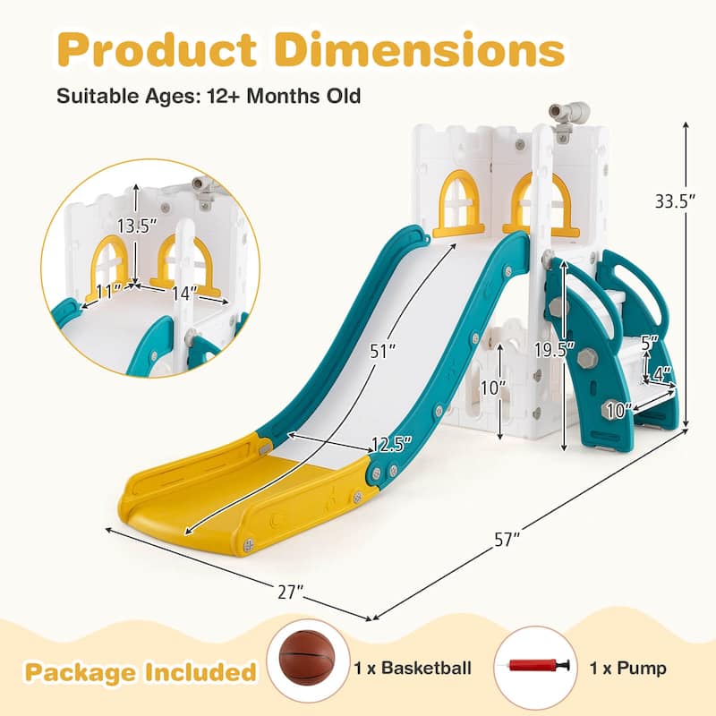 Costway 6 in 1 L-shaped Toddle Slide for Toddlers Age 1-3 Baby Slide