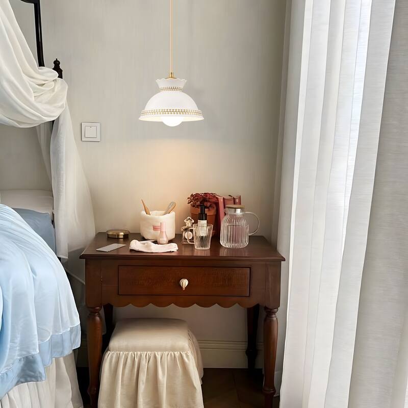 8.46 in. White Ceramic 1-Light Pendant, Adjustable Hanging Chandelier