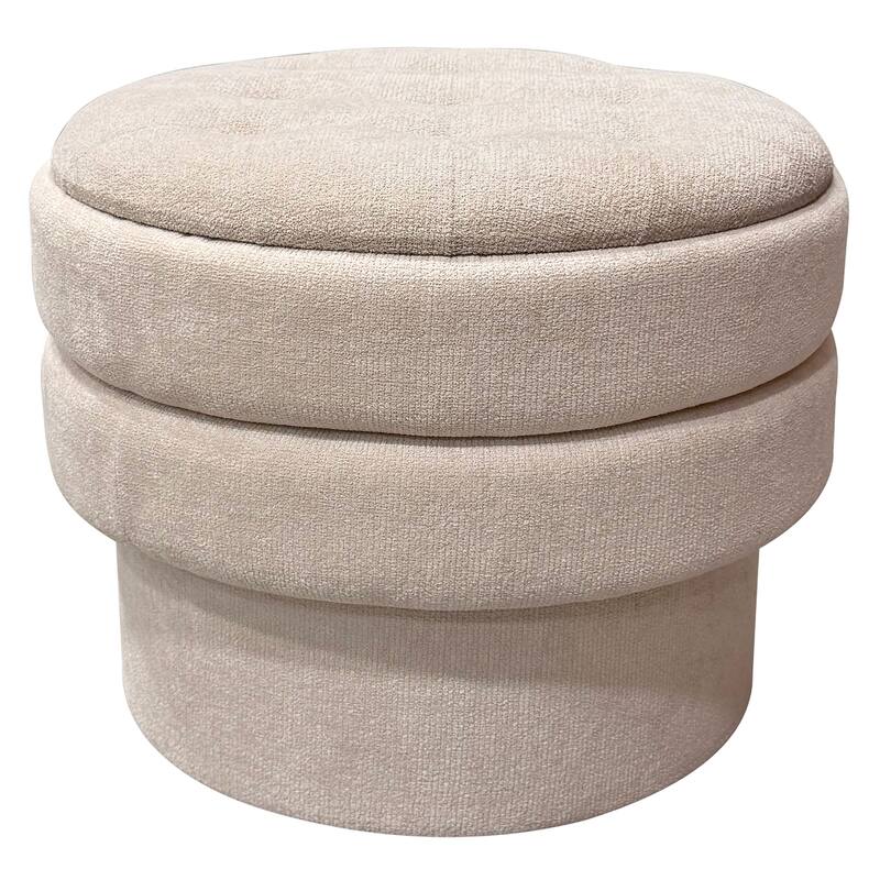 Modern Fabric Round Storage Ottoman - Oatmeal