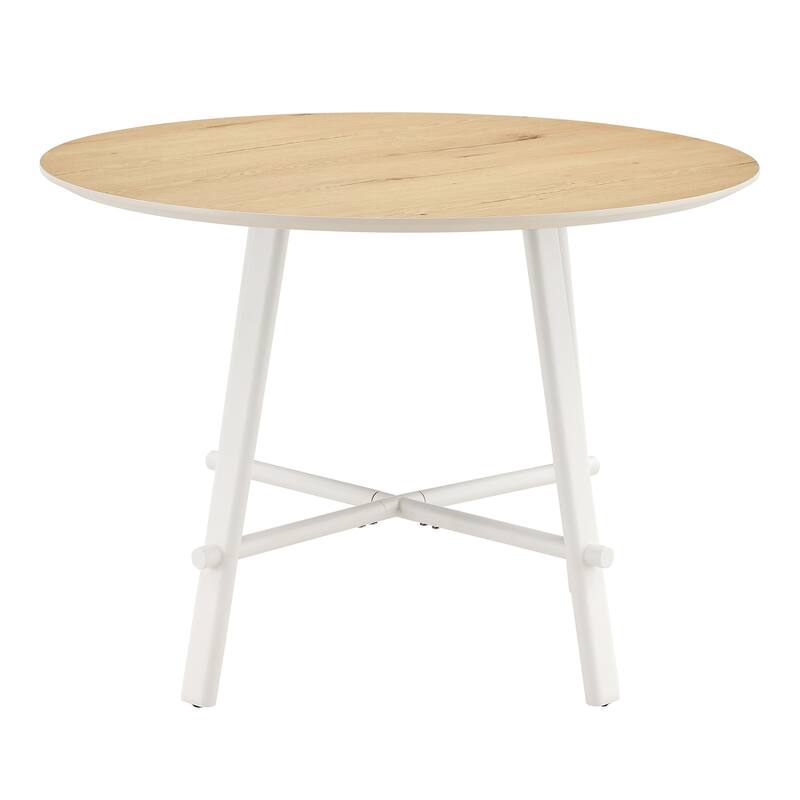 Roomfitters Modern Round Dining Table with 42 Inch Wood Pattern Top and White Metal Legs for Home or Office