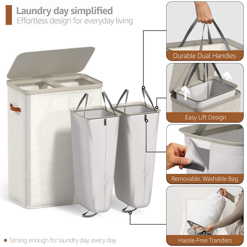 Sorbus 2-Compartment Laundry Basket with Removable Laundry Bag - Durable Organizer for Bathroom.