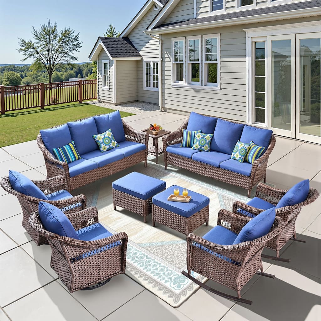 Pocassy 9 Piece Sofa Glider Chair Rocker Chair with Ottoman