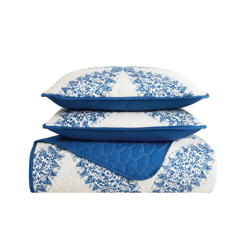 Cannon Abigail Quilt Set - Cream/Blue - King