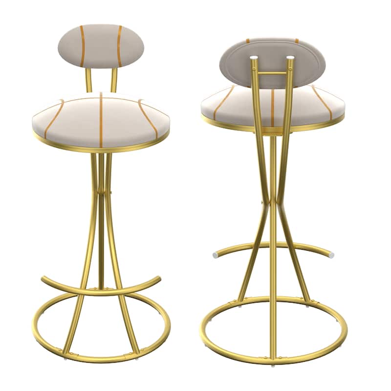 Round Bar Stools S-shaped Stripe Kitchen Stool Set of 2 Modern Velvet Upholstered Counter Chair for Dining Room (Gold & Stripe)