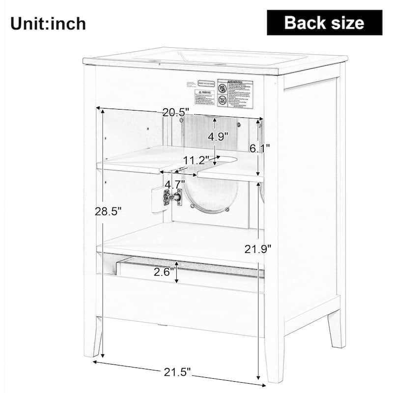 24" Bathroom Vanity with Sink, Bathroom Vanity Cabinet with One Drawer and Doors, Adjustable Shelf, Solid Wood and MDF, White - White