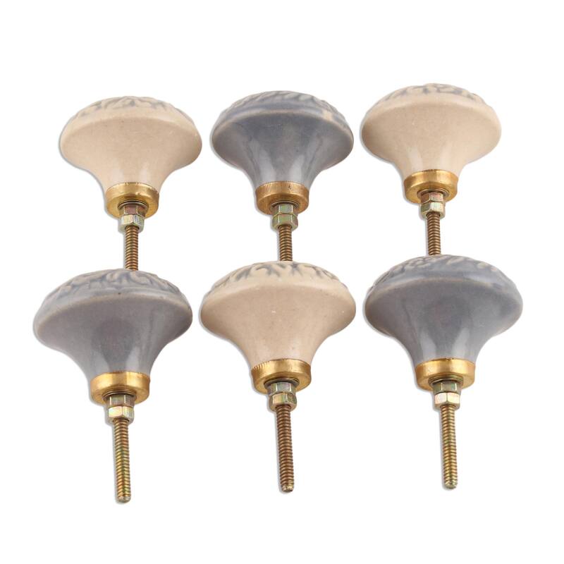 Novica Handmade Elegant Floral Ceramic Knobs (Set Of 6)