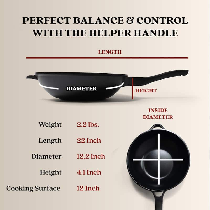 Alva Energy Ceramic Nonstick Wok, Non-Toxic Stir-Fry Pan - 12"