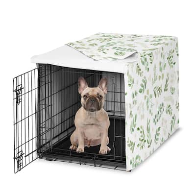 Sweet Jojo Designs Green Boho Floral Leaf Dog Crate Kennel Cover 30in. Neutral Sage White Bohemian Watercolor Botanical Woodland