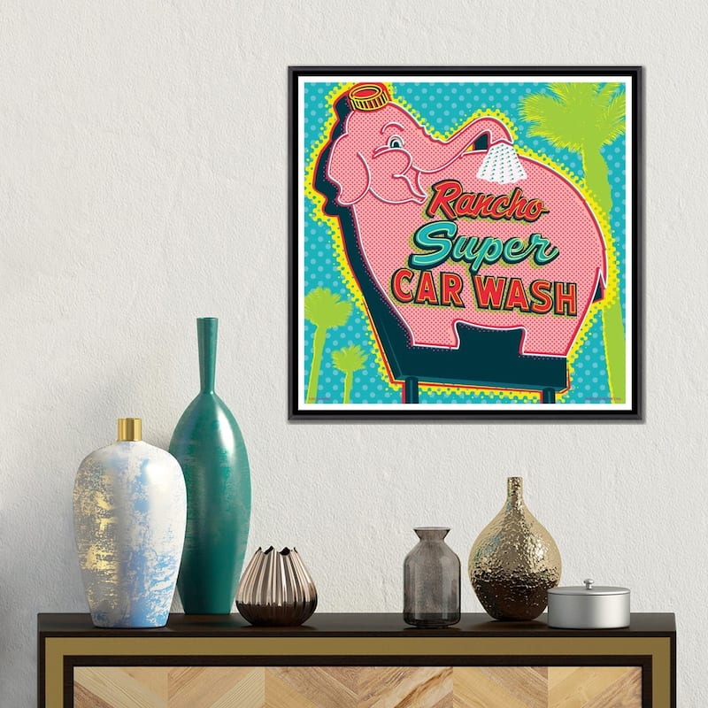iCanvas "Elephant Car Wash Rancho" by Jim Zahniser Framed