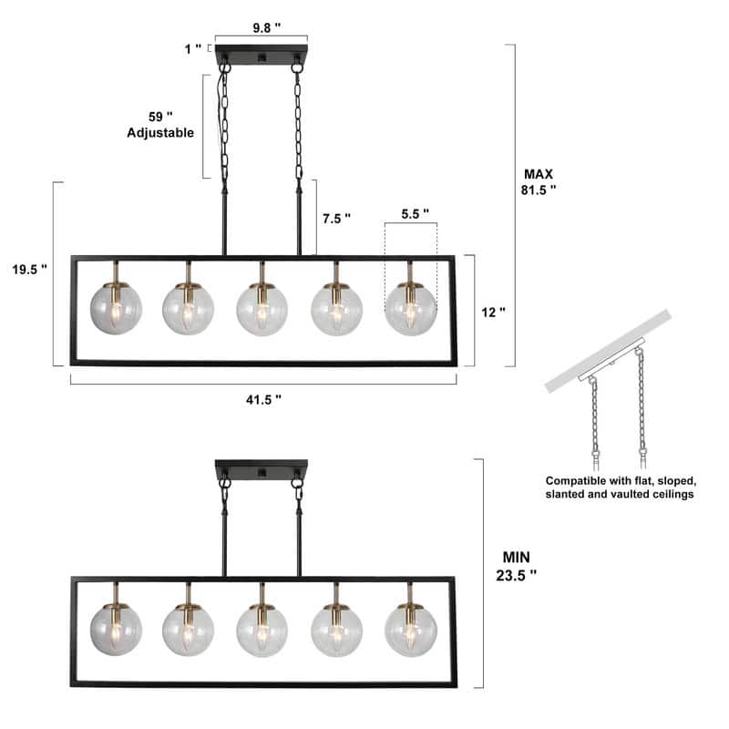 Marsie Modern Farmhouse 40-inch Linear Chandelier Globe Glass Kitchen Island Pendant Lights for Dining Room