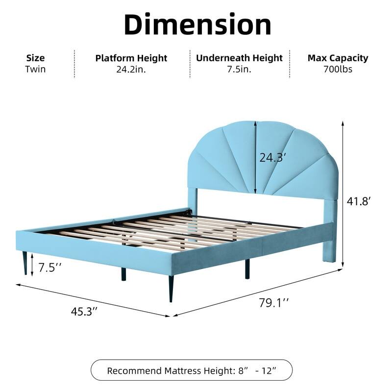 Upholstered Bed with Unique Seashell Headboard - White - Queen