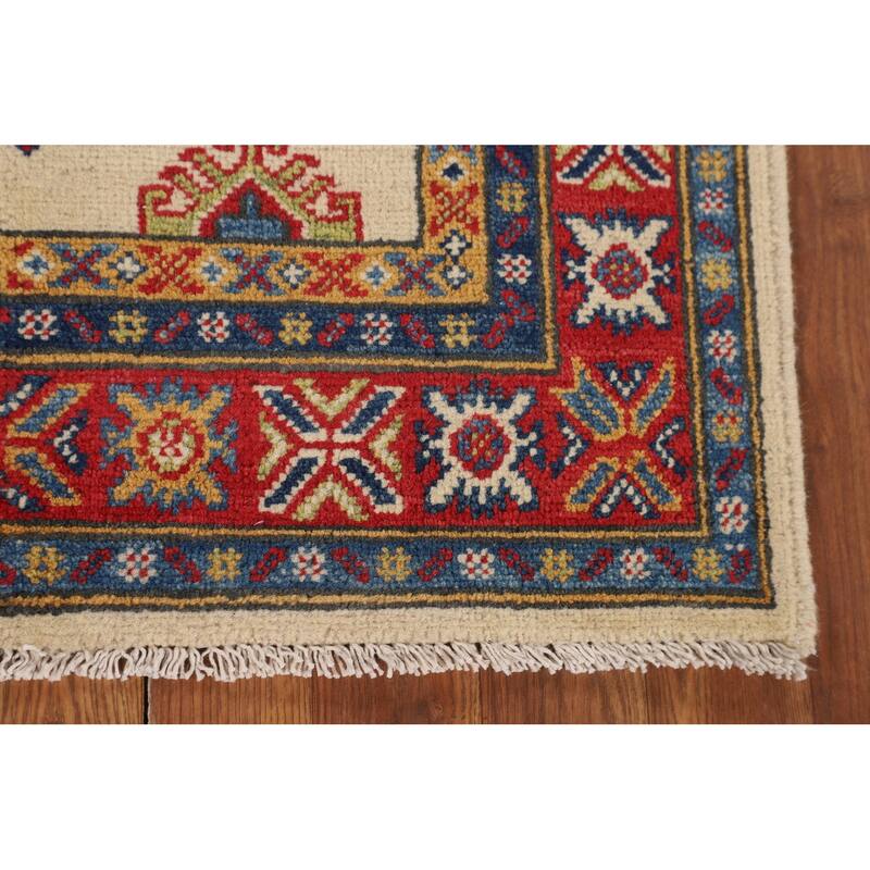 Geometric Beige Kazak Accent Rug Handmade Wool Carpet - 2'7" x 3'11"