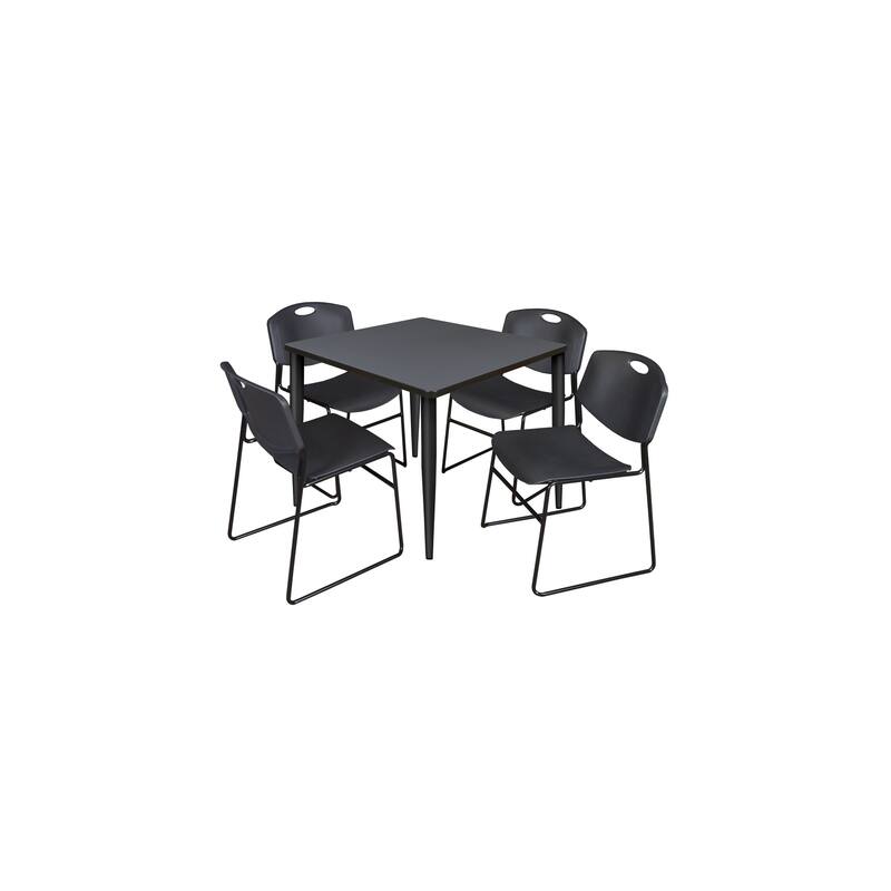36 in. Square Breakroom Table- Grey Top, Black Base & 4 Stack Chairs- Black - Grey, Black