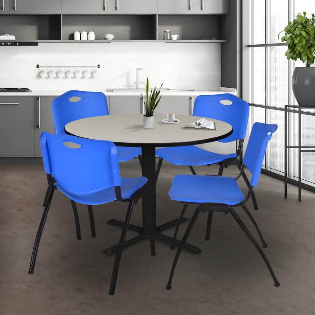 48" Round Breakroom Table- Maple & 4 'M' Stack Chairs- Blue - 48