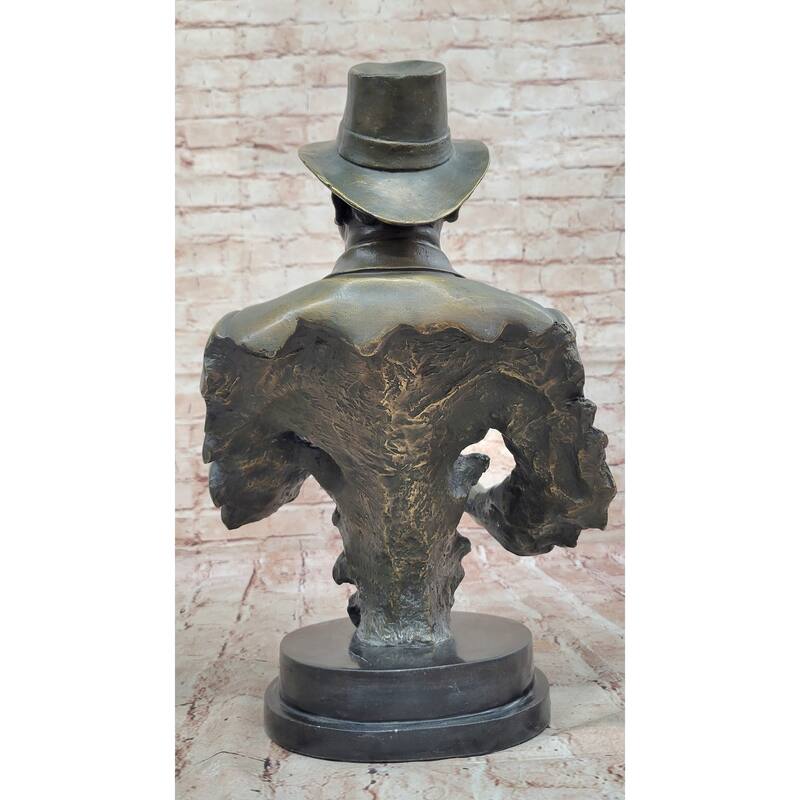 Jazz Saxophone Player Bronze Bust Sculpture On Marble Base