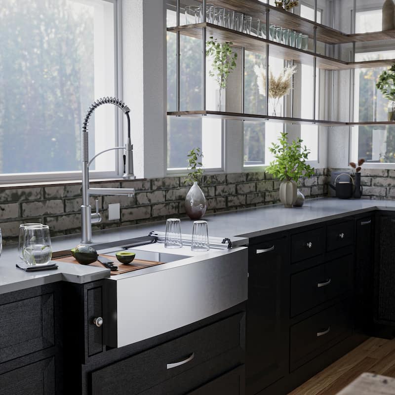 Karran 33" Undermount Large Single Bowl Stainless Steel Farmhouse Workstation Sink