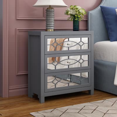 End Table Nightstand Bedside Table Mirrored Cutout Chest Beside Table